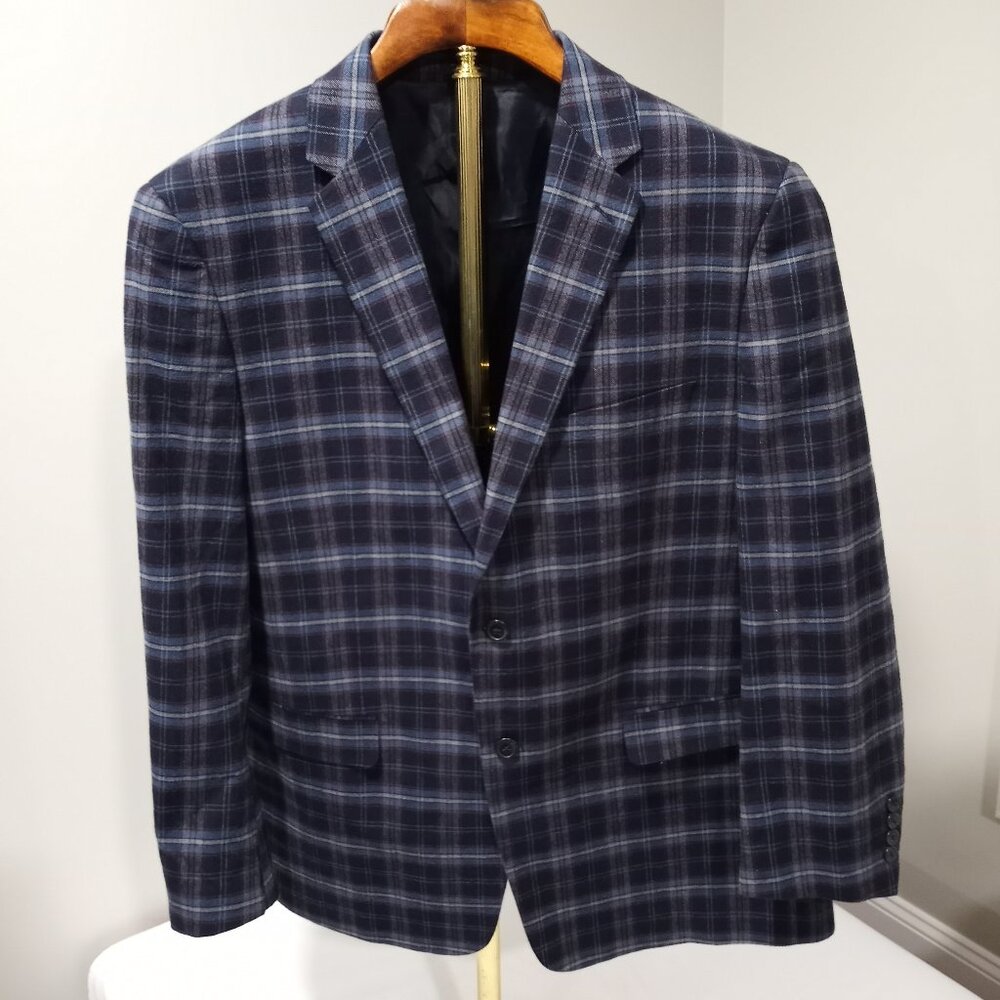 NEW SADDLEBRED BLUE/WHITE PLAID SINGLE BREAST SPORTS COAT MEN SIZE 46R
